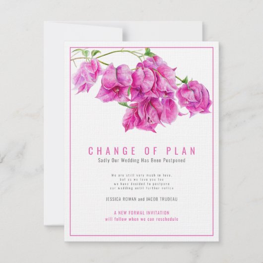 Invitation Changement de plan de mariage bougainvillea rose a (Devant)
