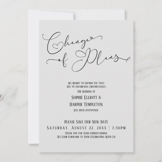 Invitation Changement de plan, Elegant Grey Date du nouveau M (Devant)