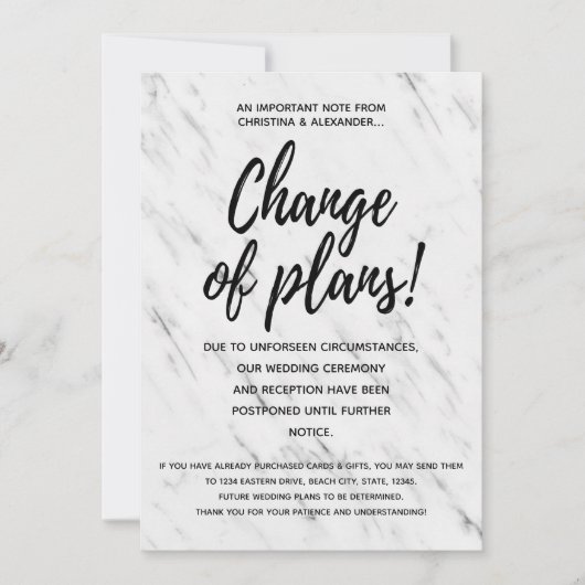 Invitation Changement de plan Mariage moderne reporté annulé (Devant)