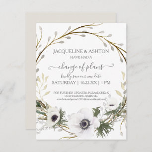 Invitation Changement de plan Moderne Gris Blanc Floral Vert