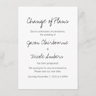 Invitation Changement de plan Replanifier le Mariage photo ou