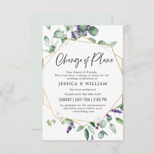 Invitation Changement De Plan Reporté Lavande Eucalyptus (Devant / Derrière)