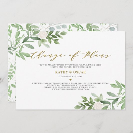 Invitation Changement de plan Repostage Mariage de verdure (Devant / Derrière)