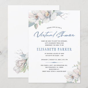 Invitation Changement de plans bleu floral virtuel baby showe