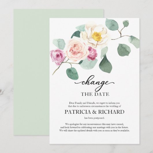 Invitation Changement de plans de mariage Eucalyptus (Devant / Derrière)