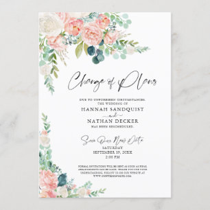 Invitation Changement de plans de mariage floral rose blush