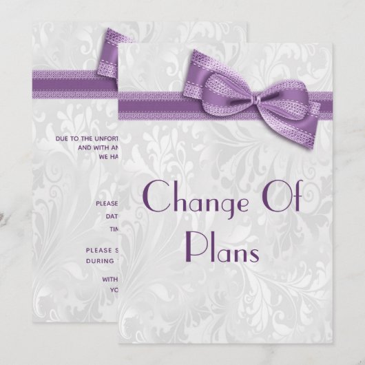 Invitation Changement de plans en damas et violet (Devant / Derrière)