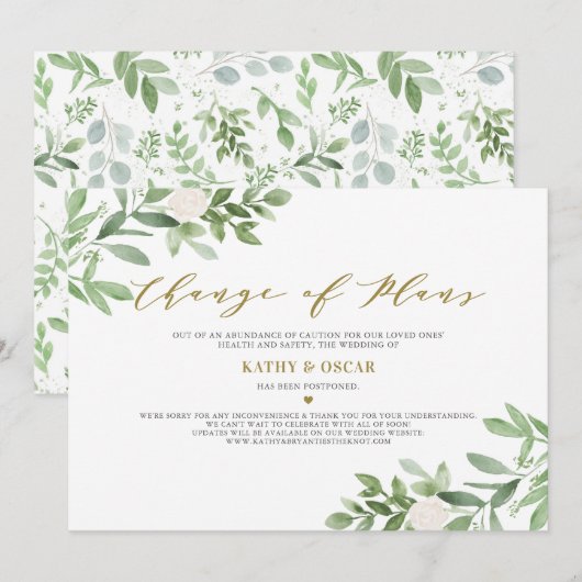 Invitation Changement de plans Faire part de report de mariag (Devant / Derrière)