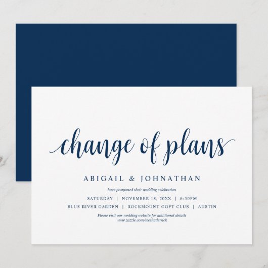 Invitation Changement de plans, Mariage Changer la date (Devant / Derrière)