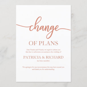 Invitation Changement de plans Mariage reporté Rose Gold