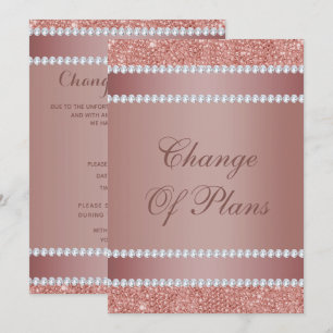 Invitation Changement de plans pailleté or rose et diamant