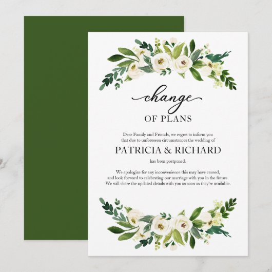 Invitation Changement de plans verdure Report de mariage (Devant / Derrière)