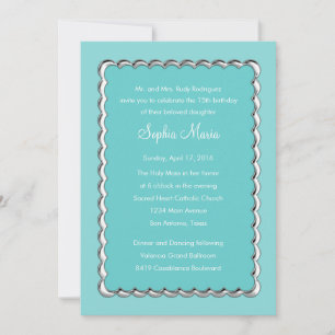 Invitation Changement de Quinceanera Bleu Toute couleur Argen