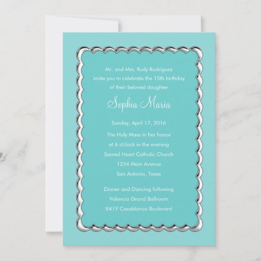 Invitation Changement de Quinceanera Bleu Toute couleur Argen (Devant)