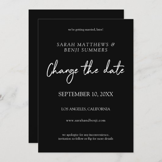 Invitation Changement d'écriture blanc et noir de la date - N (Devant / Derrière)