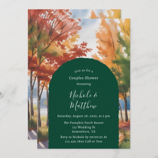 Invitation Changement rustique de la douche Feuille Couples (Devant / Derrière)