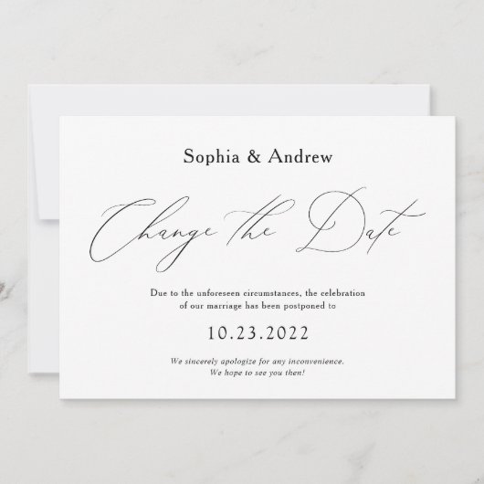 Invitation Changement Simple de Date Mariage Reporté (Devant)