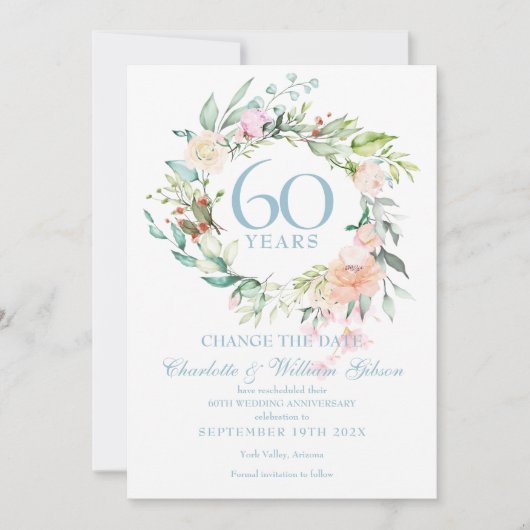Invitation Changer la date 60e anniversaire Rose Garland (Devant)