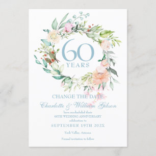 Invitation Changer la Date 60e Anniversaire Roses Guirlande