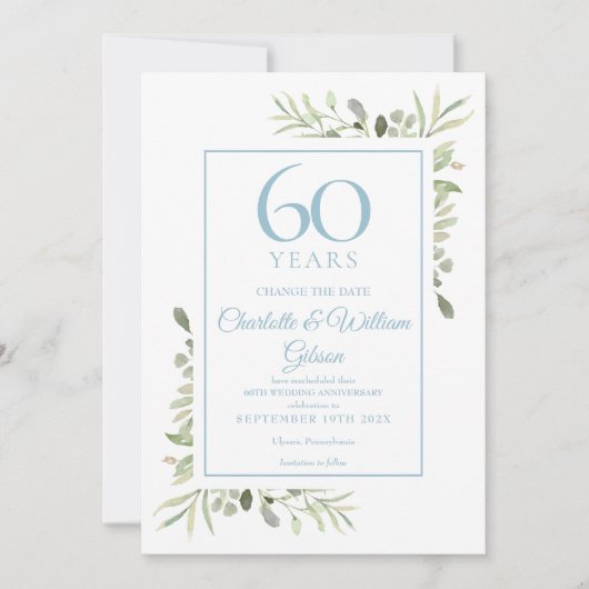 Invitation Changer la date 60e anniversaire verdure (Devant)