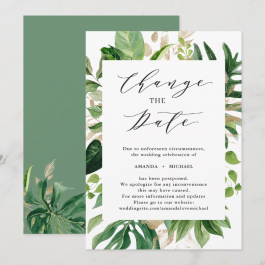 Invitation Changer la date de la verdure Feuilles de palmier (Devant / Derrière)