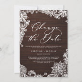 Invitation Changer la date de mariage Broderie Rustique Bois  (Devant)