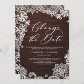 Invitation Changer la date de mariage Broderie Rustique Bois  (Devant / Derrière)