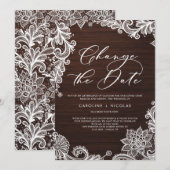 Invitation Changer la Date Dentelle Rustique Bois Report (Devant / Derrière)