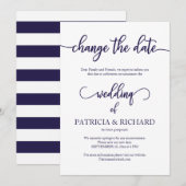Invitation Changer la date du mariage reporté Navy Blue Scrip (Devant / Derrière)