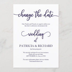 Invitation Changer la date du mariage reporté Navy Blue Scrip