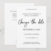 Invitation Changer la date - écriture blanche et noire - Blan (Devant / Derrière)