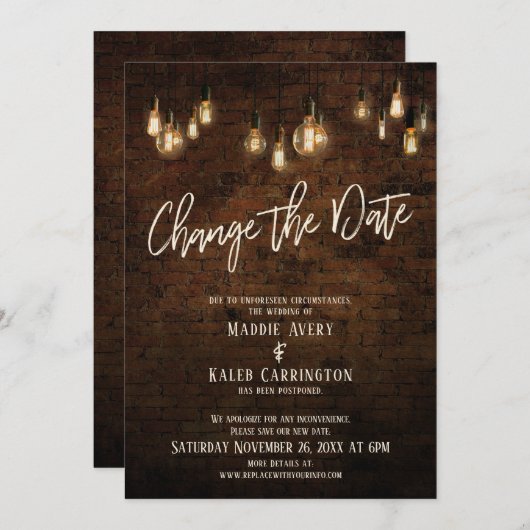 Invitation Changer la date Edison éteint Mariage reporté (Devant / Derrière)