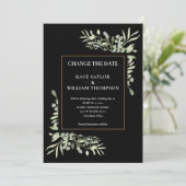 Invitation Changer la date moderne feuilles de verdure or noi (Debout devant)