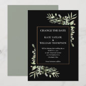 Invitation Changer la date moderne feuilles de verdure or noi (Devant / Derrière)