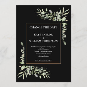 Invitation Changer la date moderne feuilles de verdure or noi