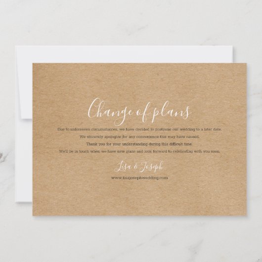 Invitation Changer la date reportée annulée Rustique Bohème (Dos)