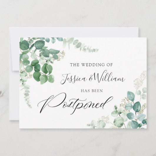 Invitation Changer la date reportée Eucalyptus aquarelle (Devant)