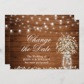 Invitation Changez la Date Bébé Guirlande de lumières Rustiqu (Devant / Derrière)