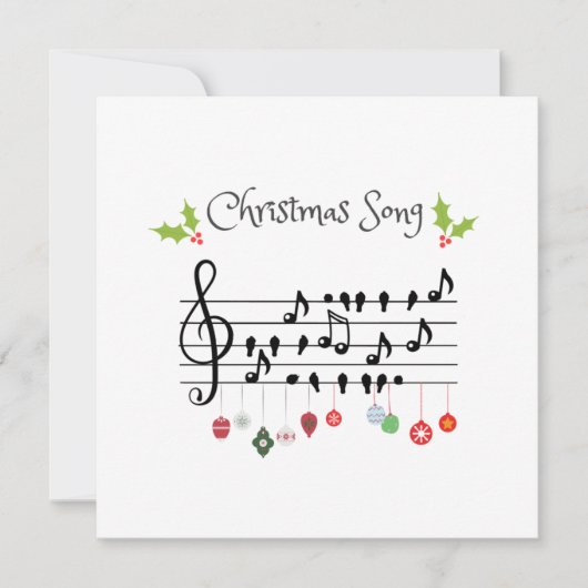 Invitation Chanson de Noël Notes de musique Oiseaux et houx (Devant)