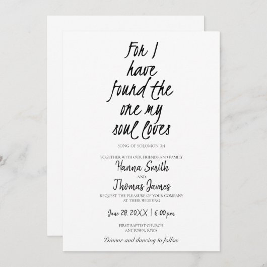 Invitation Chanson de Salomon 3:4 Trouvé Celui que mon âme ai (Devant / Derrière)