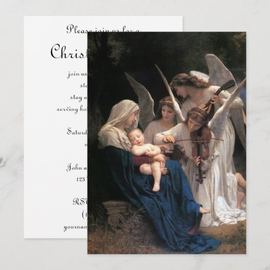Invitation Chanson des anges de Bouguereau, fête de Noël (Devant / Derrière)