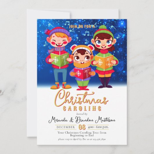 Invitation Chanteurs d'aquarelle mignonne Noël (Devant)