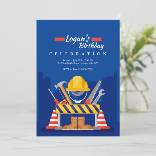 Invitation Chantiers de construction, mon Jeu d'anniversaire (Debout devant)
