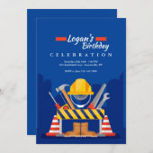 Invitation Chantiers de construction, mon Jeu d'anniversaire (Devant / Derrière)