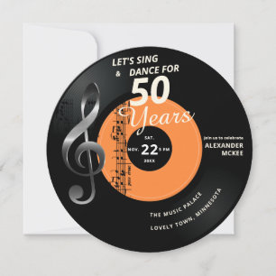 Invitation Chantons Danse 50 ans Vintage record Anniversaire