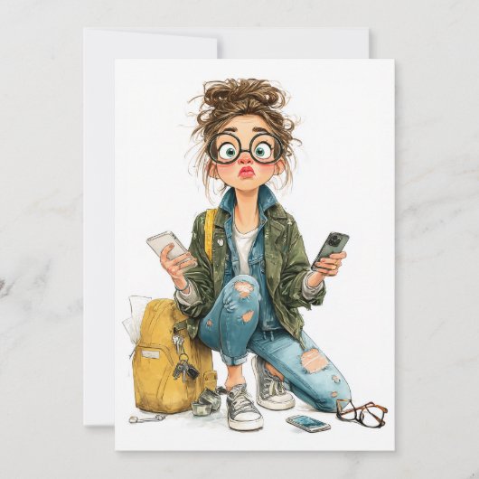 Invitation Chaos Whimsical Tech-Overload Girl (Devant)