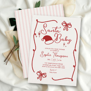 Invitation Chapeau de bébé au Père Noël rouge doodle Baby Sho