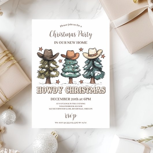 Invitation Chapeau de cowboy Noël rustique Howdy