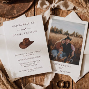 Invitation Chapeau de Cowboy Occidental Mariage Minimaliste