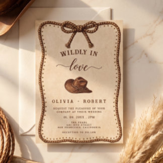 Invitation Chapeau de Cowboy Occidental Rustique Fou Amoureux